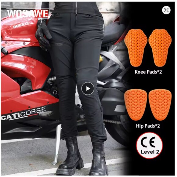 Women's motorcycle pants with knee and hip  pads - Picture 1 of 9